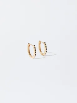 PARFOIS Pendientes De Aro Con Cristales Negro Cheap