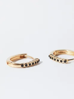PARFOIS Pendientes De Aro Con Cristales Negro Cheap