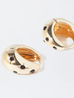 PARFOIS Pendientes De Aro Con Cristales Negro Hot