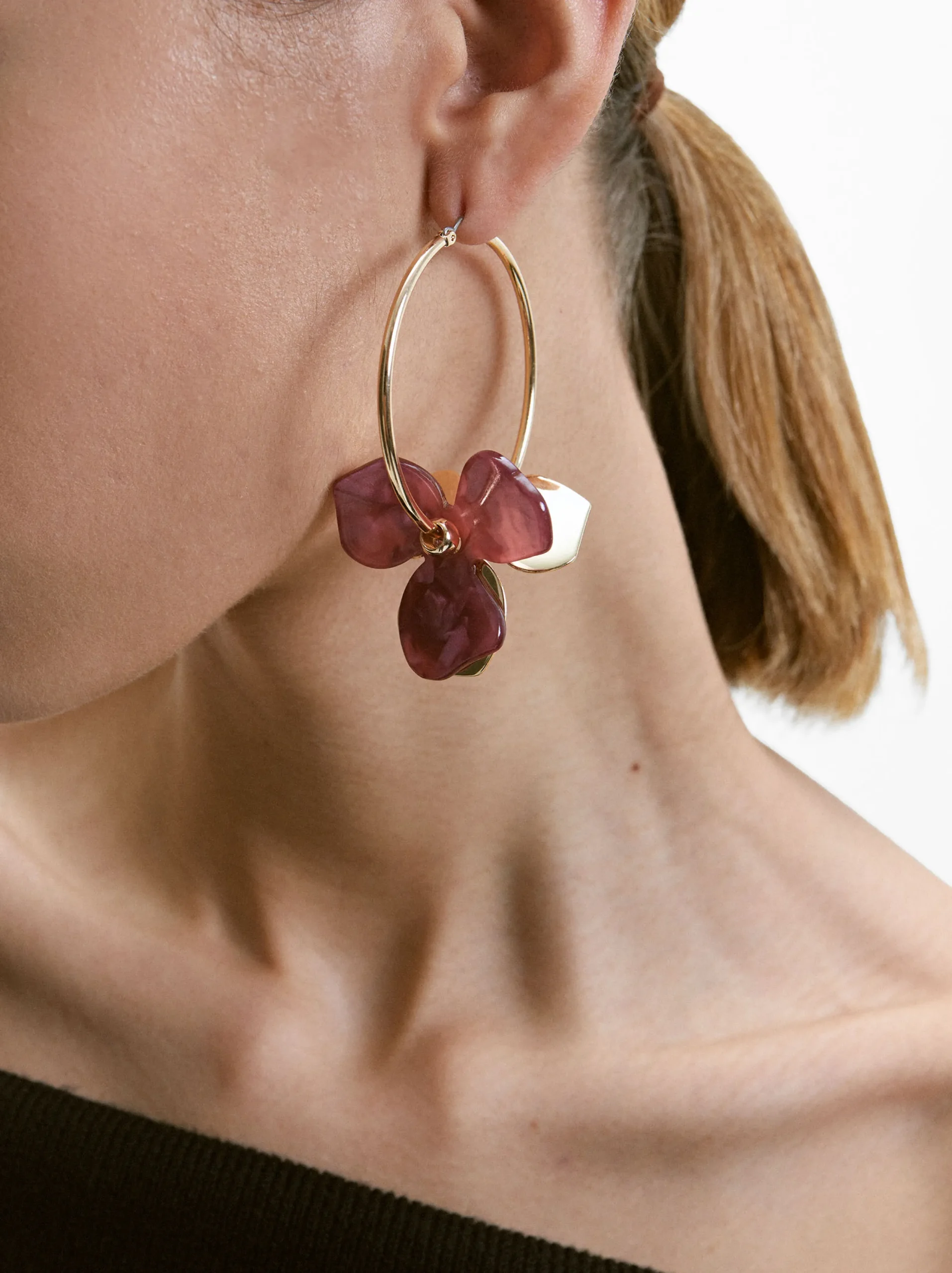 PARFOIS Pendientes De Aro Con Flor Rosa Sale