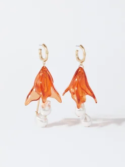 PARFOIS Pendientes De Aro Con Flor Naranja Hot