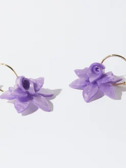 PARFOIS Pendientes De Aro Con Flor Violeta Flash Sale