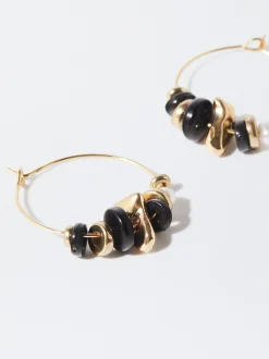 PARFOIS Pendientes De Aro Con Resina Negro Discount