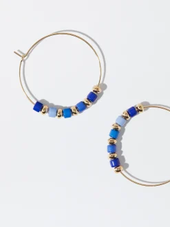PARFOIS Pendientes De Aro Con Resina Azul Hot