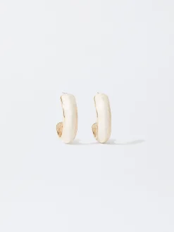 PARFOIS Pendientes De Aro Esmaltados Beige New
