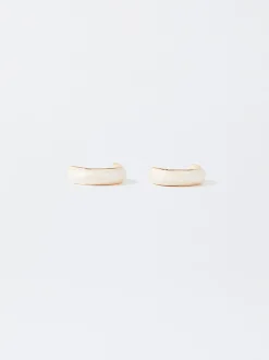 PARFOIS Pendientes De Aro Esmaltados Beige New