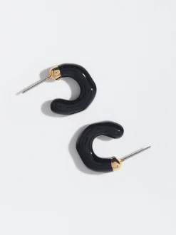 PARFOIS Pendientes De Aro Esmaltados Negro Cheap