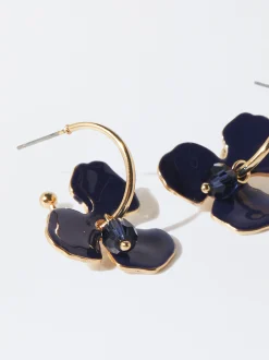 PARFOIS Pendientes De Aro Flor Azul Outlet