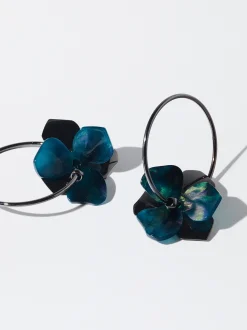 PARFOIS Pendientes De Aro Flor Azul Marino Best Sale