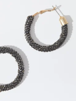 PARFOIS Pendientes De Aro Plateados Negro Sale