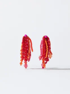 PARFOIS Pendientes De Clip Con Abalorios Fucsia Clearance