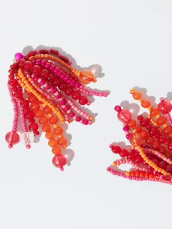 PARFOIS Pendientes De Clip Con Abalorios Fucsia Clearance