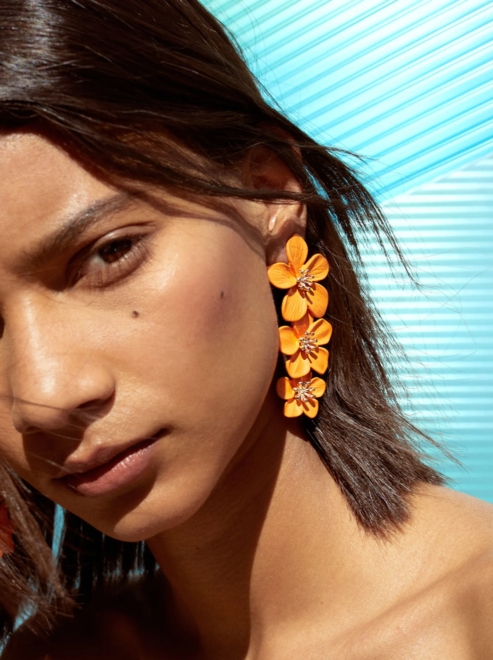PARFOIS Pendientes De Clip Con Flor Naranja Outlet