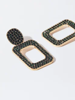 PARFOIS Pendientes Dorados Con Cristales Verde Discount
