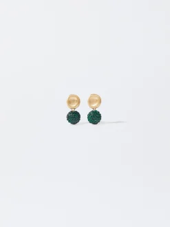 PARFOIS Pendientes Dorados Con Cristales Verde New