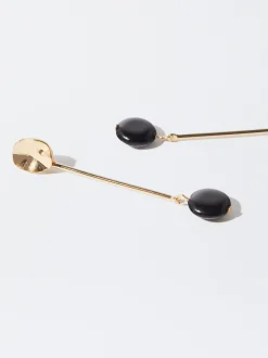 PARFOIS Pendientes Dorados Con Piedra Negro Clearance