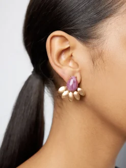 PARFOIS Pendientes Dorados Con Piedra Naranja Shop