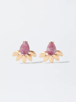 PARFOIS Pendientes Dorados Con Piedra Naranja Shop