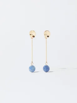 PARFOIS Pendientes Dorados Con Piedra Azul Hot