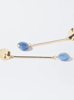 PARFOIS Pendientes Dorados Con Piedra Azul Hot
