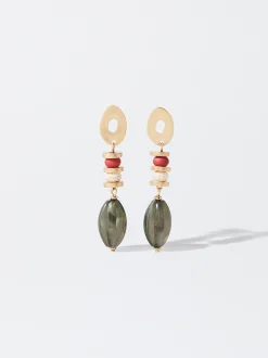PARFOIS Pendientes Dorados Con Piedras Verde Store