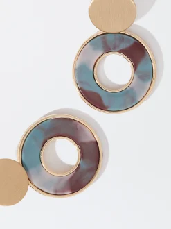 PARFOIS Pendientes Dorados Con Resina Multicor Outlet