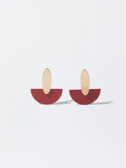 PARFOIS Pendientes Dorados Con Resina Rojo Discount