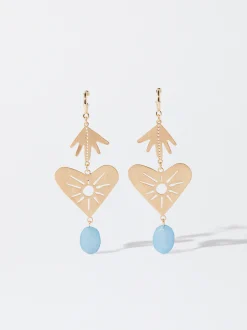 PARFOIS Pendientes Dorados Corazón Azul Best
