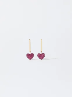 PARFOIS Pendientes Dorados Corazón Fucsia Fashion