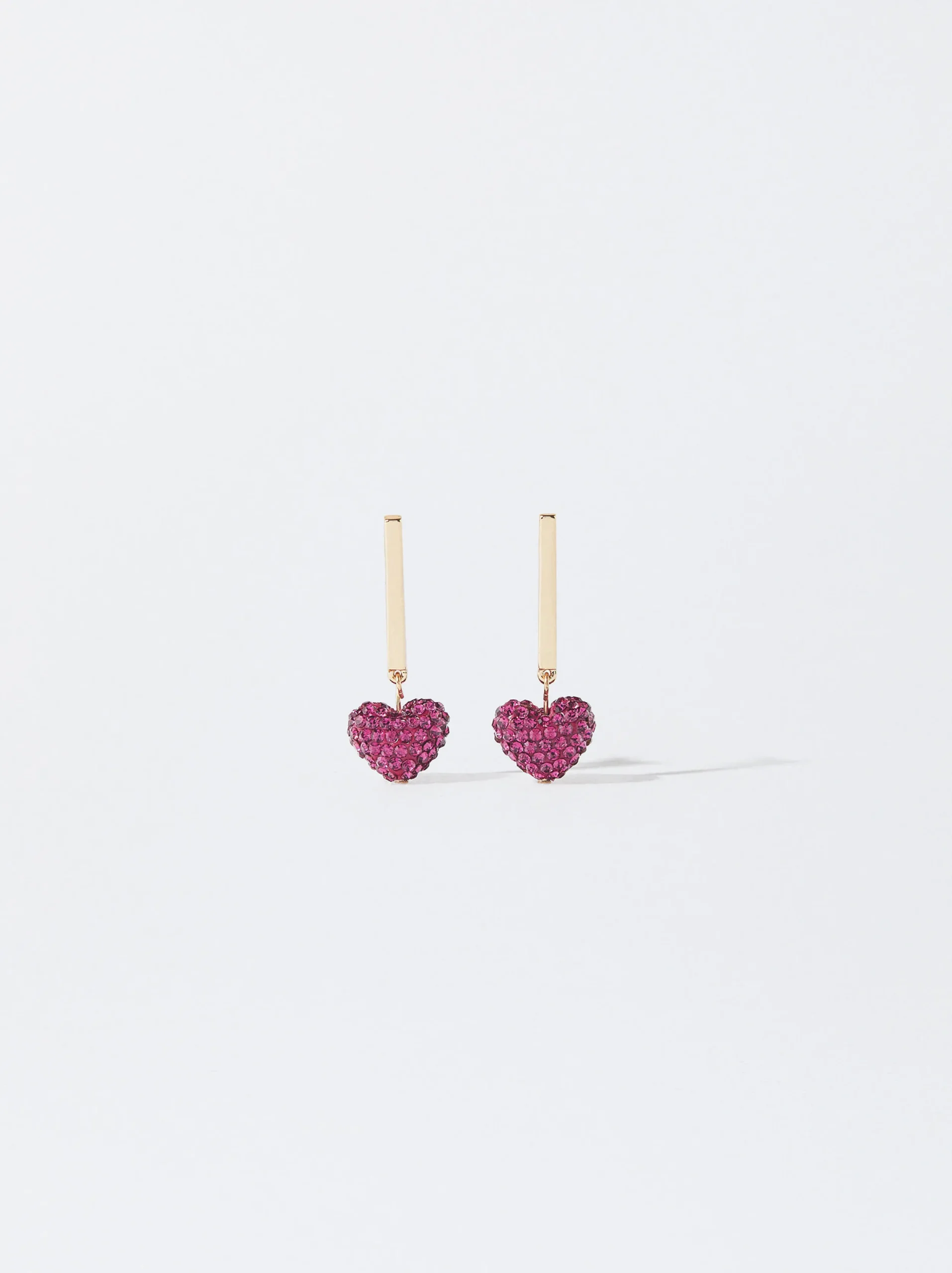 PARFOIS Pendientes Dorados Corazón Fucsia Fashion