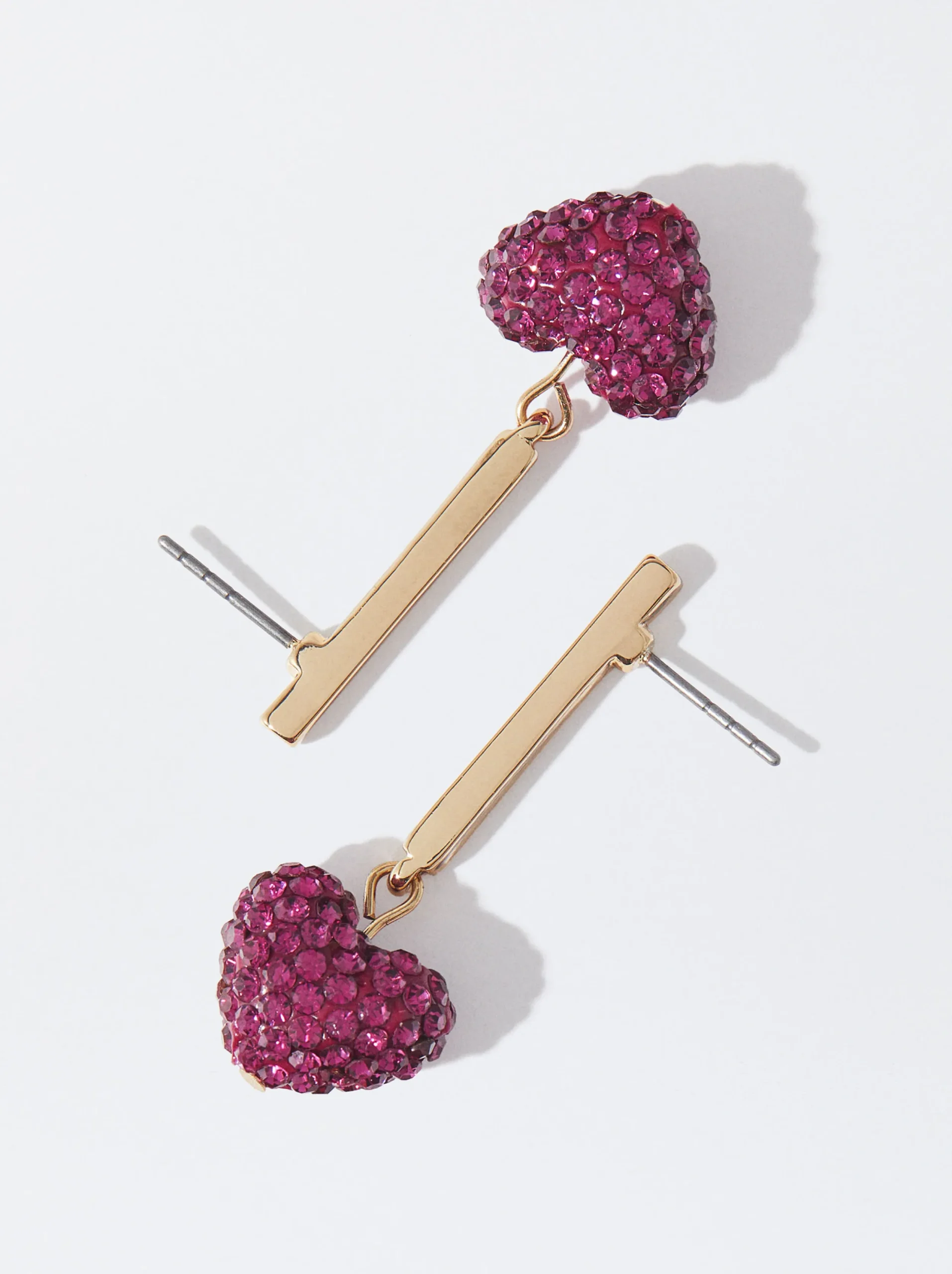 PARFOIS Pendientes Dorados Corazón Fucsia Fashion