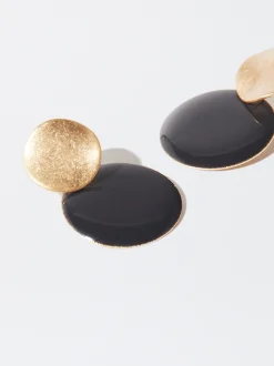 PARFOIS Pendientes Dorados Esmaltados Negro Hot