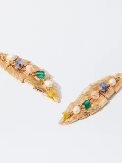 PARFOIS Pendientes Dorados Hoja Multicor Hot