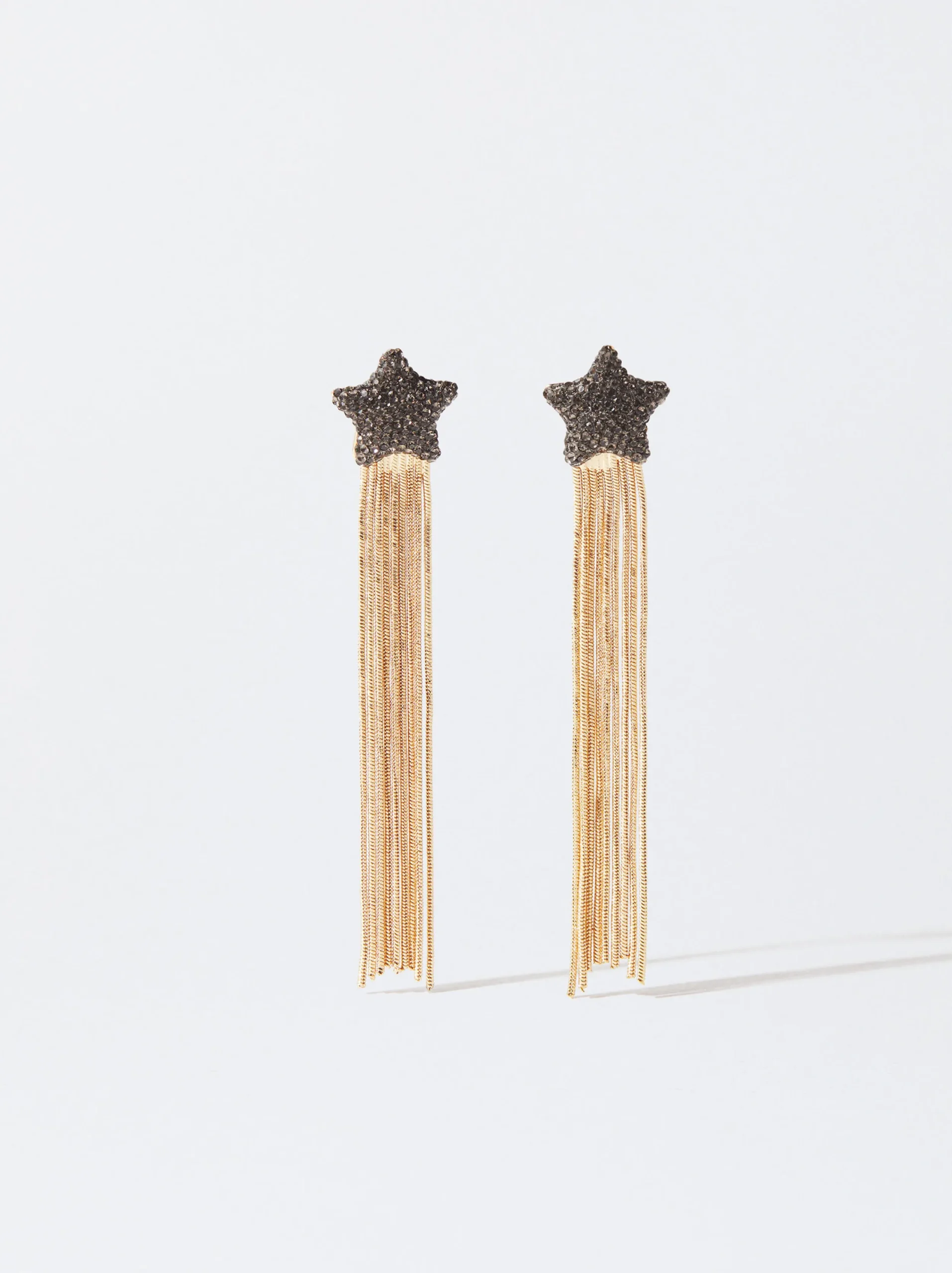 PARFOIS Pendientes Dorados Largos Estrella Negro Fashion