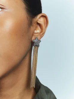 PARFOIS Pendientes Dorados Largos Estrella Negro Fashion
