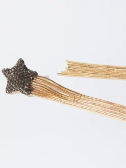 PARFOIS Pendientes Dorados Largos Estrella Negro Fashion