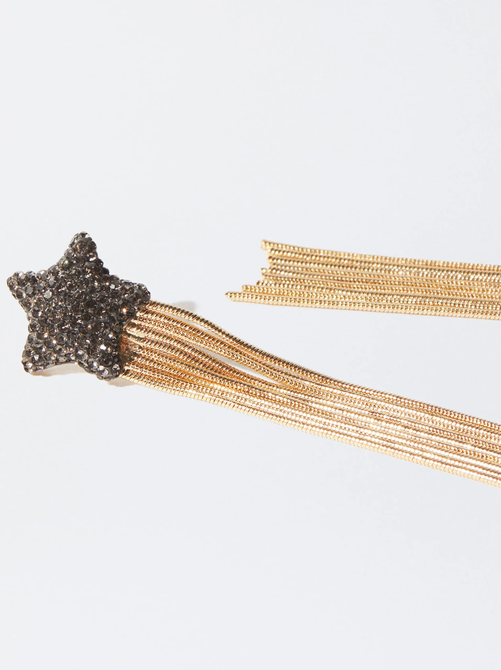 PARFOIS Pendientes Dorados Largos Estrella Negro Fashion