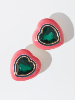 PARFOIS Pendientes Esmaltados Maxi Corazón Rosa Fashion
