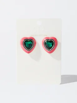 PARFOIS Pendientes Esmaltados Maxi Corazón Rosa Fashion
