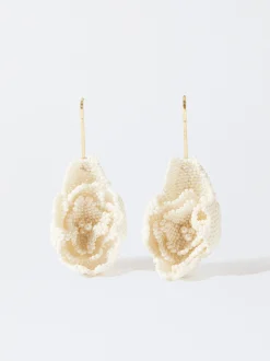 PARFOIS Pendientes Flor Con Abalorios Beige Cheap