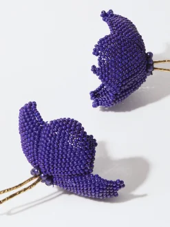 PARFOIS Pendientes Flor Con Abalorios Violeta Cheap