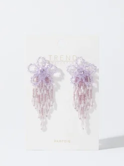 PARFOIS Pendientes Flor Con Abalorios Violeta Outlet