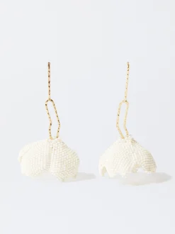 PARFOIS Pendientes Flor Con Abalorios Beige Best Sale