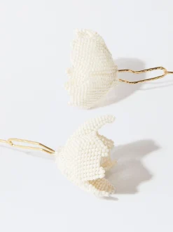 PARFOIS Pendientes Flor Con Abalorios Beige Best Sale