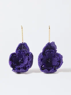 PARFOIS Pendientes Flor Con Abalorios Violeta Clearance