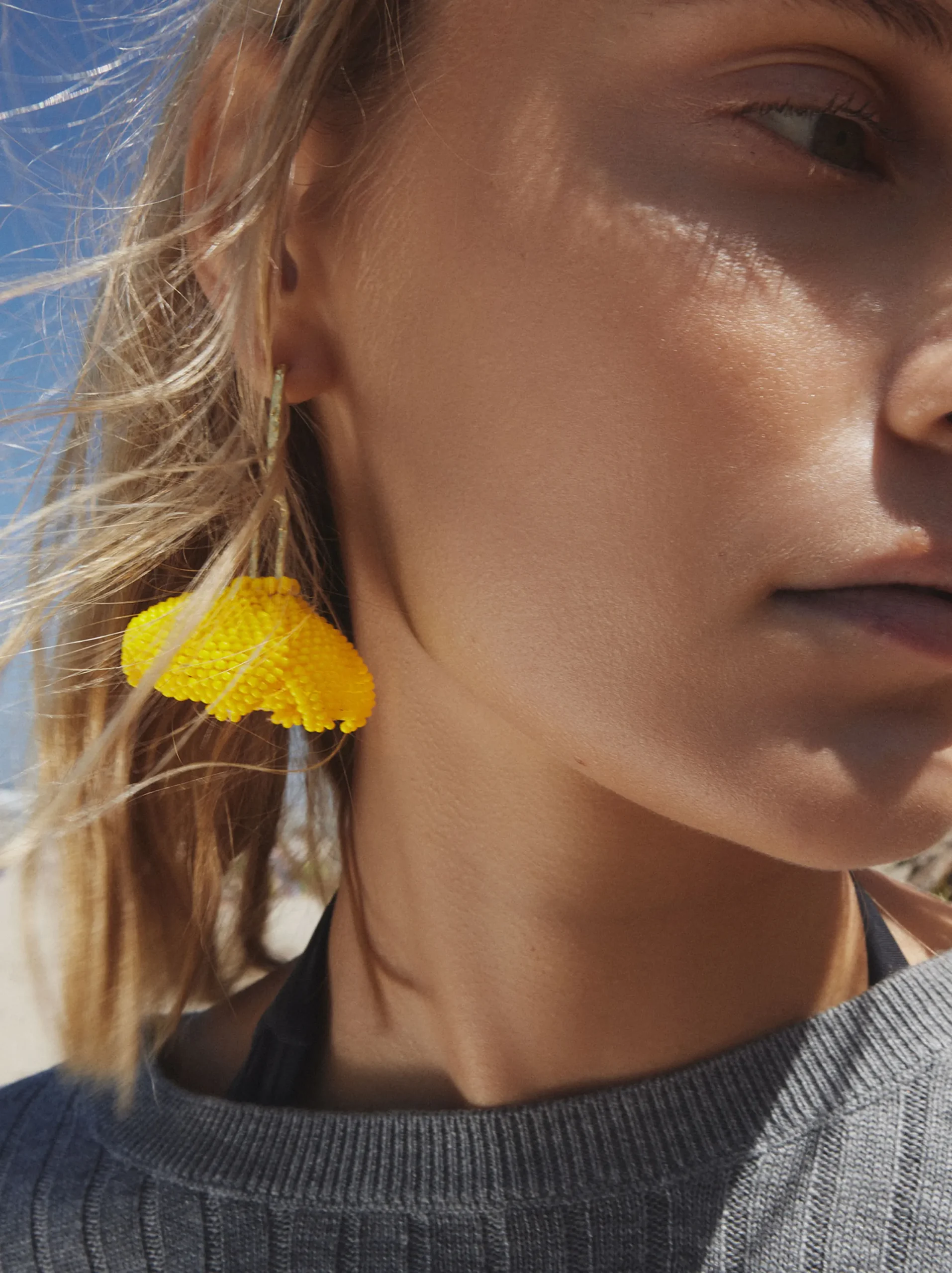 PARFOIS Pendientes Flor Con Abalorios Amarillo Cheap