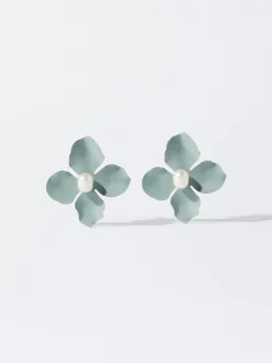 PARFOIS Pendientes Flor Con Perla De Agua Dulce Azul Flash Sale