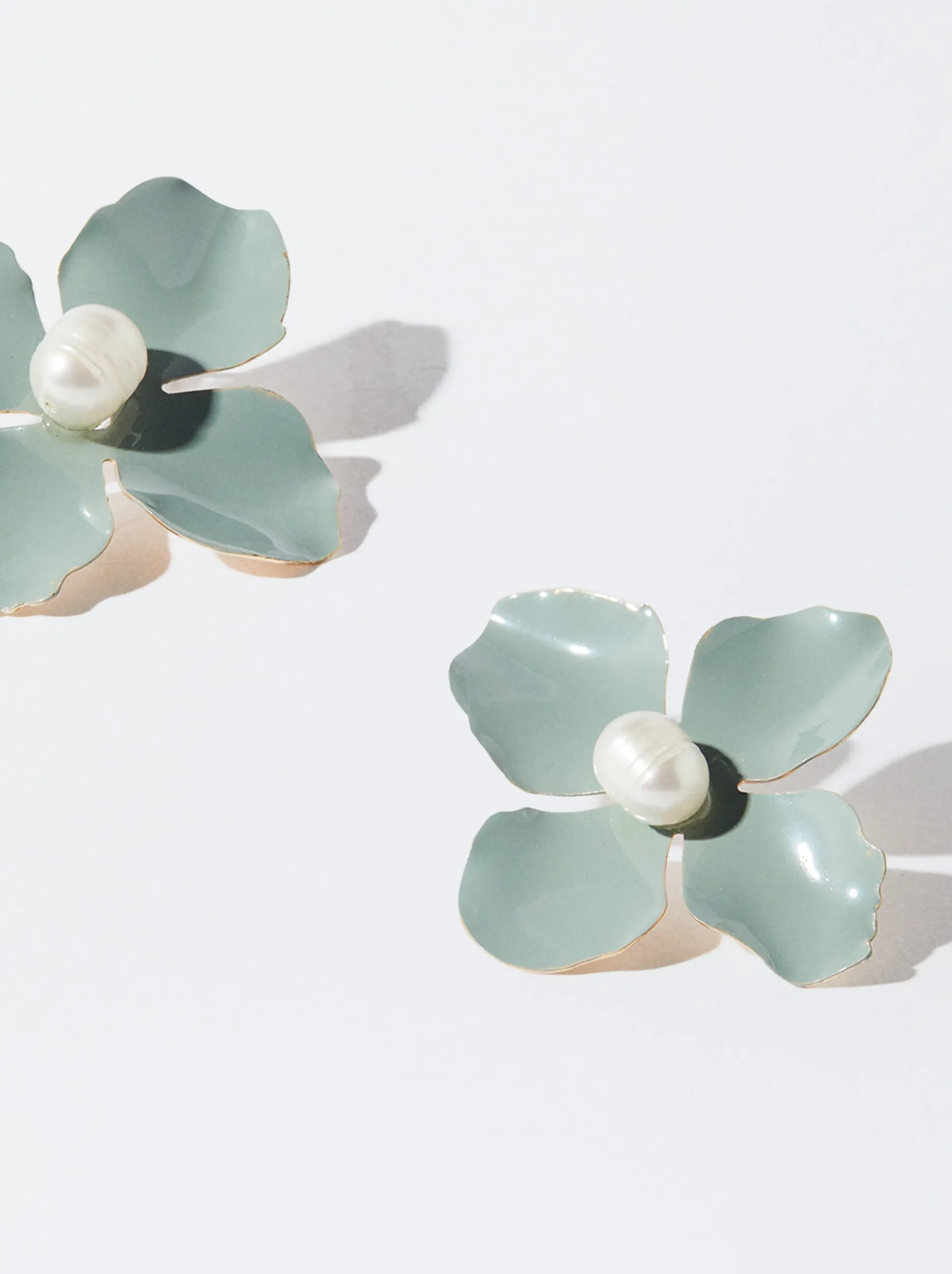PARFOIS Pendientes Flor Con Perla De Agua Dulce Azul Flash Sale