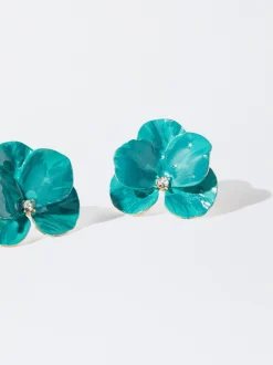 PARFOIS Pendientes Flor Con Resina Azul Hot
