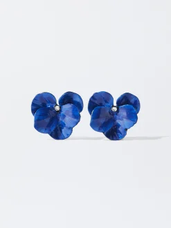 PARFOIS Pendientes Flor Con Resina Azul Marino Best Sale